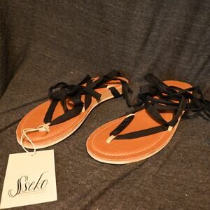 NEW Sseko Designs Women's 11 Ribbon Sandals Stitched Leather Caramel Handmade